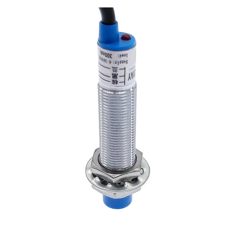 Inductive Proximity Switch Sensor LJ12A3-4 PNP/NPN 4mm Sensing Distance Built Tough Plastic Metal Housing With Smooth Onoff Control For Stable Circuit Switching, Ideal For Industrial Automation, Robotic Arms, And Conveyors. Cylindrical threaded metal sensor with blue plastic cap