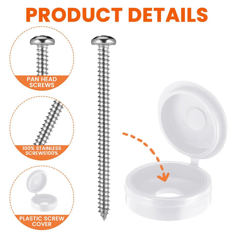 Built To Kick Butt 3 Inch Shutter Screw Fastener Kit includes stainless steel pan head screws and white plastic screw covers.