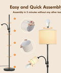 Cozy Living Room Floor Lamp With Linen Shade Tall Reading Light Black Matte Pole Lamp With 12W LED Bulb assembly steps