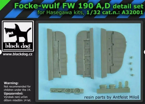 A32001 One Thirty Second Scale Focke Wulf FW 190 A and D Detail Set for Hasegawa Kits Resin Upgrade parts display
