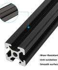 Close-up of 10 Pack 2020 T Slot Aluminum Extrusion 300mm European Standard Anodized Black showing cross-section and smooth surface.