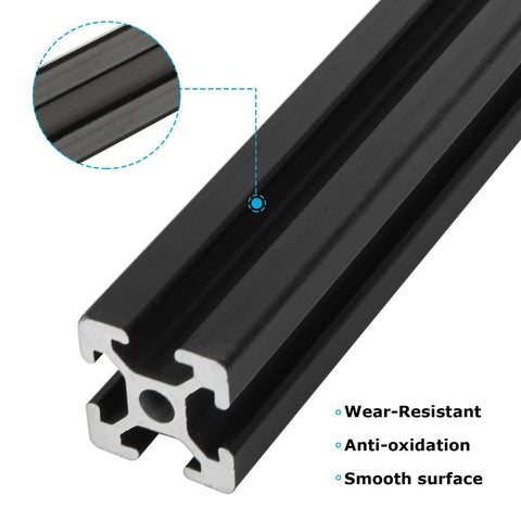 Close-up of 10 Pack 2020 T Slot Aluminum Extrusion 300mm European Standard Anodized Black showing cross-section and smooth surface.