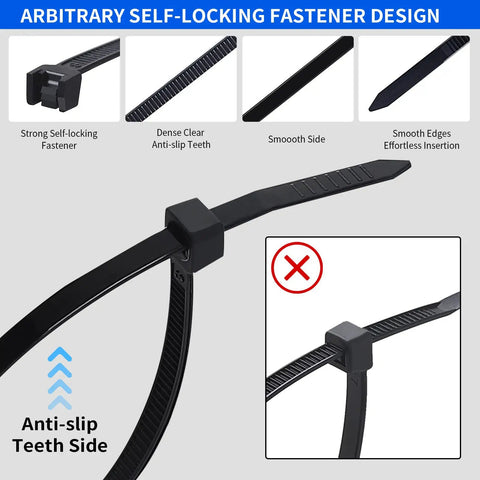 Beefy Heavy Duty Zip Ties 1000 Pack 8 Inch 50 LB Tensile Strength UV Resistant Black Cable Ties details showing locking mechanism