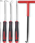 5 Piece Spring Hook And O Ring Pick Set For Automotive And Motorcycle Maintenance Oil Seal Removal Tools Gasket And O Ring Picks Versatile Hook And Pick Kit For Mechanics, red handles