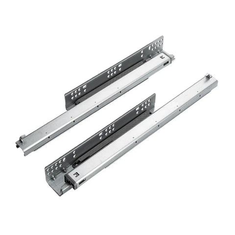 Heavy Duty Full Extension Cabinet Drawer Slides Undermount Style With Ball Bearings in silver, ideal for smooth drawer gliding.