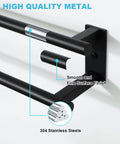 Close-up of Double Layer 24 Inch Wall Mount Towel Rack In Matte Black SUS304 Stainless Steel Towel Hanger With Thickened Pipe