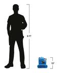 Compact Mini Air Mover Carpet Dryer with 380 CFM shown beside a 6 ft silhouette for size comparison, 13 inches tall.