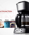 Fully automatic coffee maker and espresso machine with integrated grinder for fresh coffee, tea, and water.