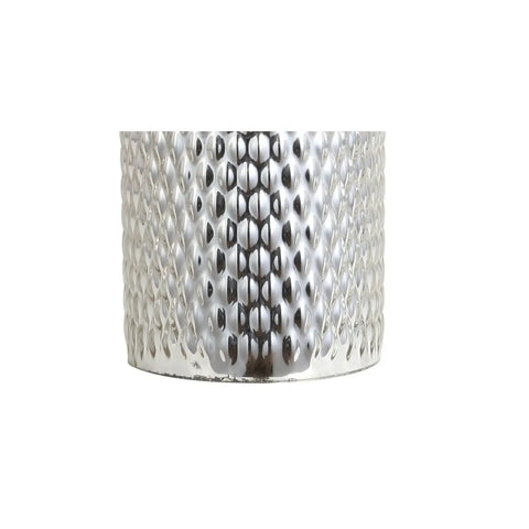 Close-up of studded silver leaf base on the Isabella Studded Glass Table Lamp, 30-Inch Contemporary Glam Silver Leaf Base With White Linen Drum Shade, Perfect Bedroom Or Living Room Lighting, LED Bulb Included, ETL Listed, Totally Lit.