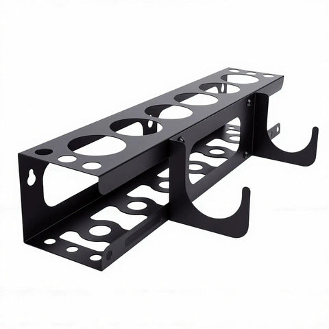 Caulking Gun Holder Wall Mount Rack With Storage for one gun six tubes and six nozzles in black coated iron