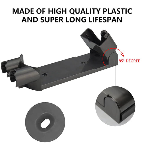 Docking station wall mount for Dyson V7/V8 cordless vacuum; gray plastic, 85-degree cradle