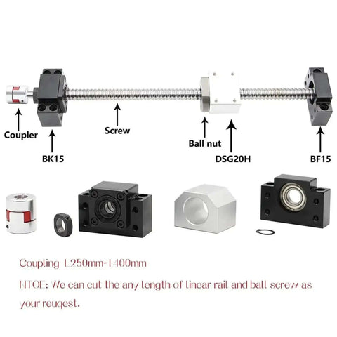 Awesome 1 Pc SFU2005 Ball Screw Kit With 350mm Length Includes Machined RM2005 Ball Nut Plus BK15 BF15 End Brackets And Smooth Coupler For Quiet CNC Machine Operations, 250mm-1400mm