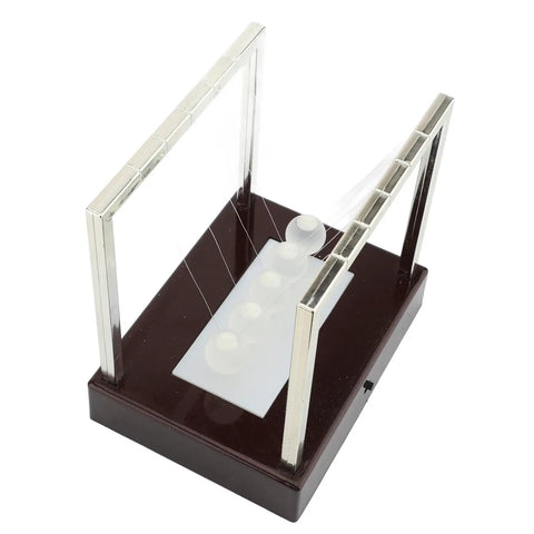 Classic Desk Pendulum Toy With Stable Base Cradle Science Gadget for energy transfer, featuring glass balls and wooden frame.