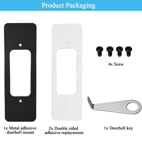No Drill Doorbell Mount For Video Doorbell 2nd Gen Easy Install including adhesive mount, tapes, screws, doorbell key