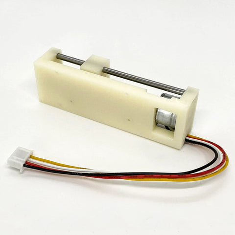 DC 5V micro stepper motor linear actuator with white plastic housing, lead screw, and 4-wire connector cable.