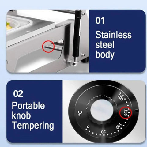 Top Notch Manual Food Sealing Machine For Sandwich Trays And Takeaway Boxes Delivers Fast Eight Seals Per Minute With Adjustable Heat Control showing stainless steel body and portable knob tempering.