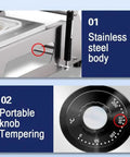 Stainless steel body and portable knob temperature control of the Top Tier Stainless Steel Tray Heat Sealer For Commercial Kitchens And Takeout Orders Semi Automatic Design With Easy Temp Controls To Keep Your Cooked Chops Fresh And Sealed Tight All Day Long.