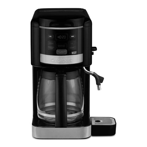 12 Cup Programmable Coffee Maker And Hot Water System With 24 Hour Programmability Self Clean Function One To Four Cup Setting Auto Shutoff Up To Four Hours No Fuss Keep Warm Temperature Brew Pause Gold Tone Permanent Filter Easy To Use shown from front view