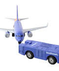 Airport Playset With Die Cast Airplane Cars And Plastic Terminal Pieces For Kid Friendly Fun Ages 3 Plus with blue airplane and vehicle.