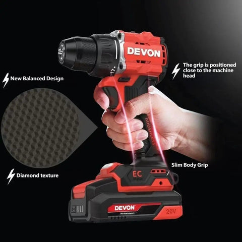 Pro Grade 20V Brushless Cordless Drill Driver Kit Featuring Badass 55Nm Torque Output And Rugged 10mm Chuck with diamond texture grip.