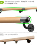 Rock Solid 80 Inch Real Wood Indoor Stairs Handrail Wall Mount Safety Rail With Heavy Duty Metal Brackets, showing beech wood and flat hardware connection.