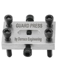 Guard Press For Knife Makers Pro Grade CNC Machined 303 Stainless Steel Tool with bolts visible from top view