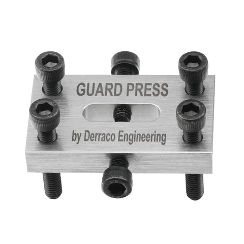 Guard Press For Knife Makers Pro Grade CNC Machined 303 Stainless Steel Tool with bolts visible from top view