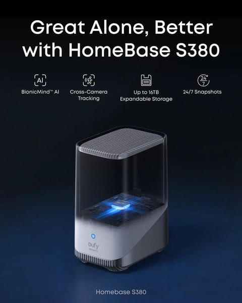 HomeBase S380 for Two Camera Solar 4K Wireless Outdoor Security Kit with 360 Degree Coverage and Cross Cam Tracking
