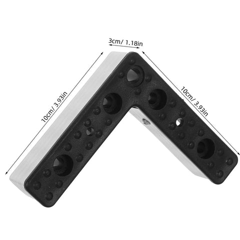 Aluminum L Shaped Furniture Legs 4 Pack With M5 Screws Black Replacement Sofa Feet detailed with measurements for cabinets.