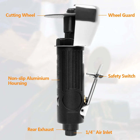Pro Grade Pneumatic Cut Off Tool Kit with Two 3 Inch Die Grinder Cut Off Wheels, safety switch, and aluminum housing