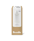 Front view of Breville BES008 water filter box; white cylindrical filter with a top knob; Breville and Claro Swiss logos visible.