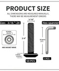 Tough As Nails 304 Stainless Steel Flat Head Hex Socket Cap Screws, 3/16 X 3/4 Inch, 50 Pack dimensions diagram.