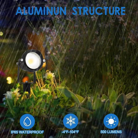 IP65 waterproof 10 Pack 5W Outdoor LED Landscape Spotlights, 5000K Daylight Brightness For Flags And Gardens in rain with plants