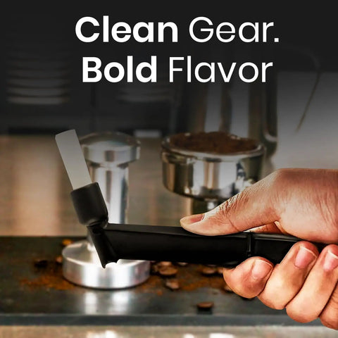 7 Inch Espresso Machine Group Brush With Drip Guard Slim Backflushing Cleaning Tool for Baristas shown in use
