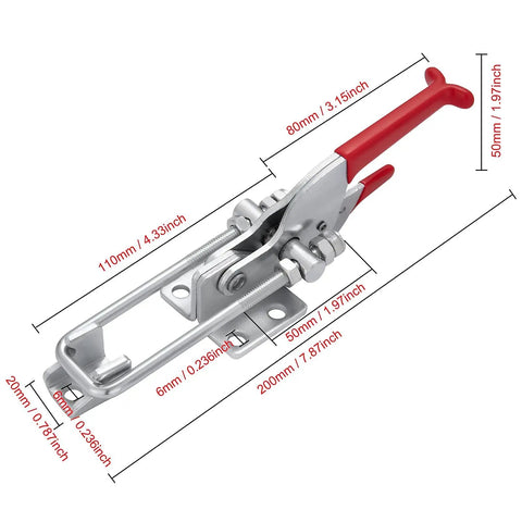 Beefy Self Lock Large Toggle Latch With 2000 Lbs Holding Capacity Heavy Duty Clamp And Adjustable U Bolt, 7.87 Inch, Red Metallic