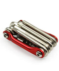 Compact 10 In 1 Bike Multi Tool Pocket Sized Portable Folding Bicycle Repair Kit with red and silver finish