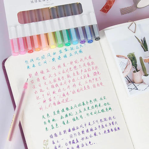 Ultra Fine Point 0.38mm Gel Pens Set, 12 Dope Colors for note taking and journaling displayed on open notebook