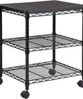 Rolling Printer Stand On Wheels For Home Office, 3 Tier Deskside Cart With Steel Shelves, Mobile Office Cart For Printers, Scanners