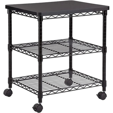 Rolling Printer Stand On Wheels For Home Office, 3 Tier Deskside Cart With Steel Shelves, Mobile Office Cart For Printers, Scanners