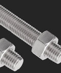 Close-up of steel bolts with a threaded design for Hardcore Adjustable Furniture Leveler Legs With Thick Rubber Mounts For Workbench And Pool Table Zero Hassle Screw Install.