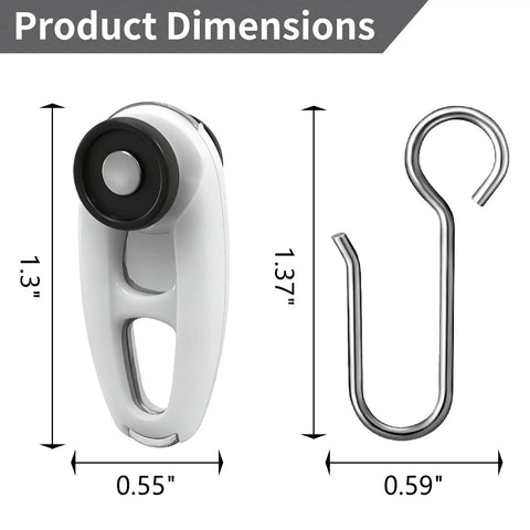 Heavy Duty Pulley And S Hook Set For Double Curtain Track Ceiling Mounted Upgraded White Rail System For Bedroom, Office, Study, Outdoor Courtyard And RV 48 Piece Set dimensions 1.3" pulley and 0.59" S-hook
