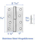 Stainless steel lift-off door hinge, 4-inch, detachable, with mounting screws