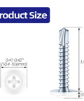 Size Eight By Half Inch Zinc Plated Sheet Metal Screws Three Hundred Piece Pack with dimensions shown next to Phillips driven truss head.