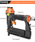 2 In 1 Pneumatic Brad Nailer And Staple Gun with aluminum housing and rubber grip