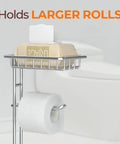 Freestanding Toilet Paper Holder With Shelf For Bathroom Storage Holds Phone Wipes And Mega Rolls In Shiny Chrome with towels over toilet