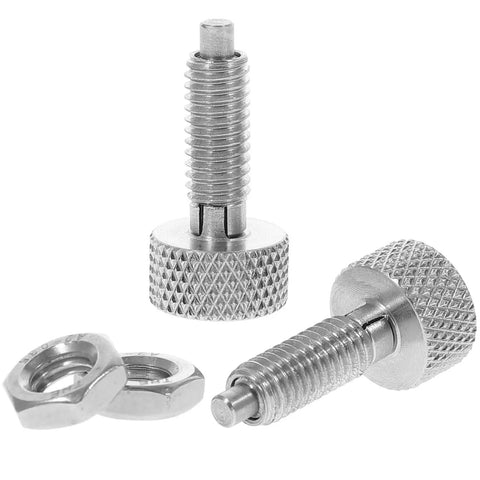 Heavy Duty Stainless Steel Spring Plungers Two Pack With Knurled Handle For Quick Snap Locking No Sweat Self Retracting Pins.