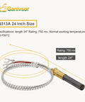 Ganivsor 24-inch aluminum thermopile front view with braided stainless cable and brass sensor fitting; 750 mV rating