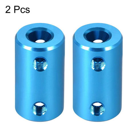 Rigid shaft couplers, blue aluminum alloy, set screws, 1/4 in bore, 2 pcs