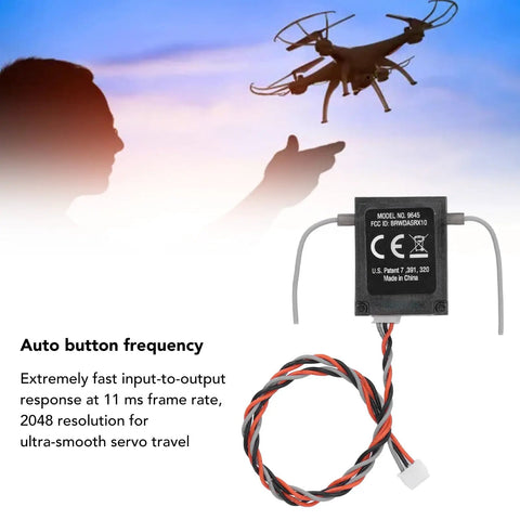 DSMX 2.4GHz 8 Channel RC Satellite Receiver Replacement For AR8000 AR6210 displayed with drone silhouette background