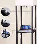 Floor Lamp With Shelves Three Tier Wooden Display Shelves USB Ports And Power Outlet Dimmable LED With 3 Color Temperatures